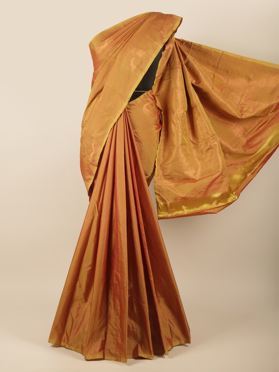 

Pothys Mustard & Gold-Toned Woven Design Zari Silk Cotton Saree