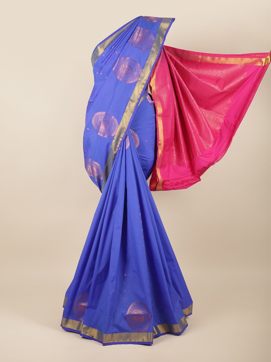 

Pothys Blue & Magenta Floral Zari Art Silk Saree