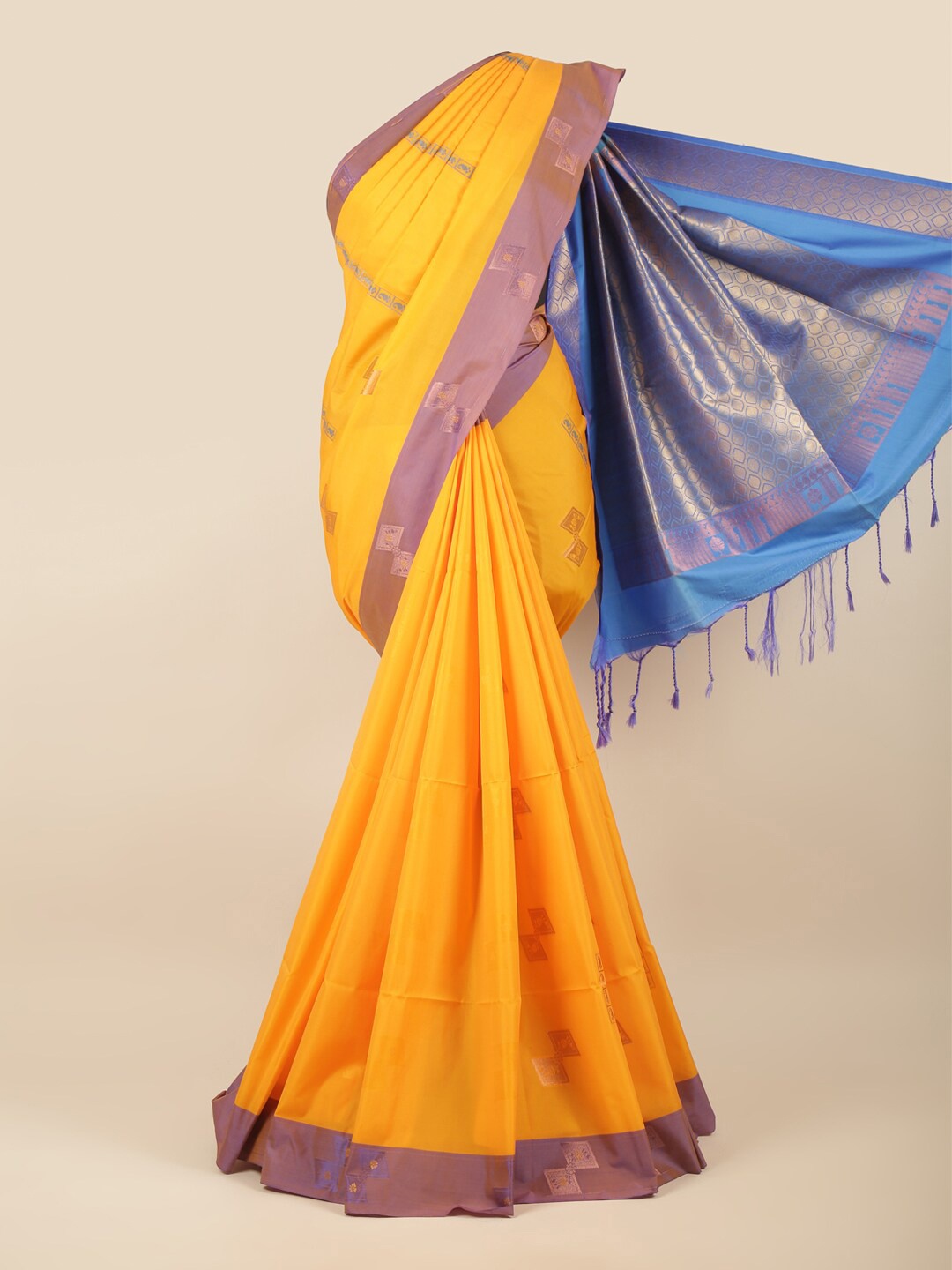 

Pothys Yellow & Blue Woven Design Art Silk Saree
