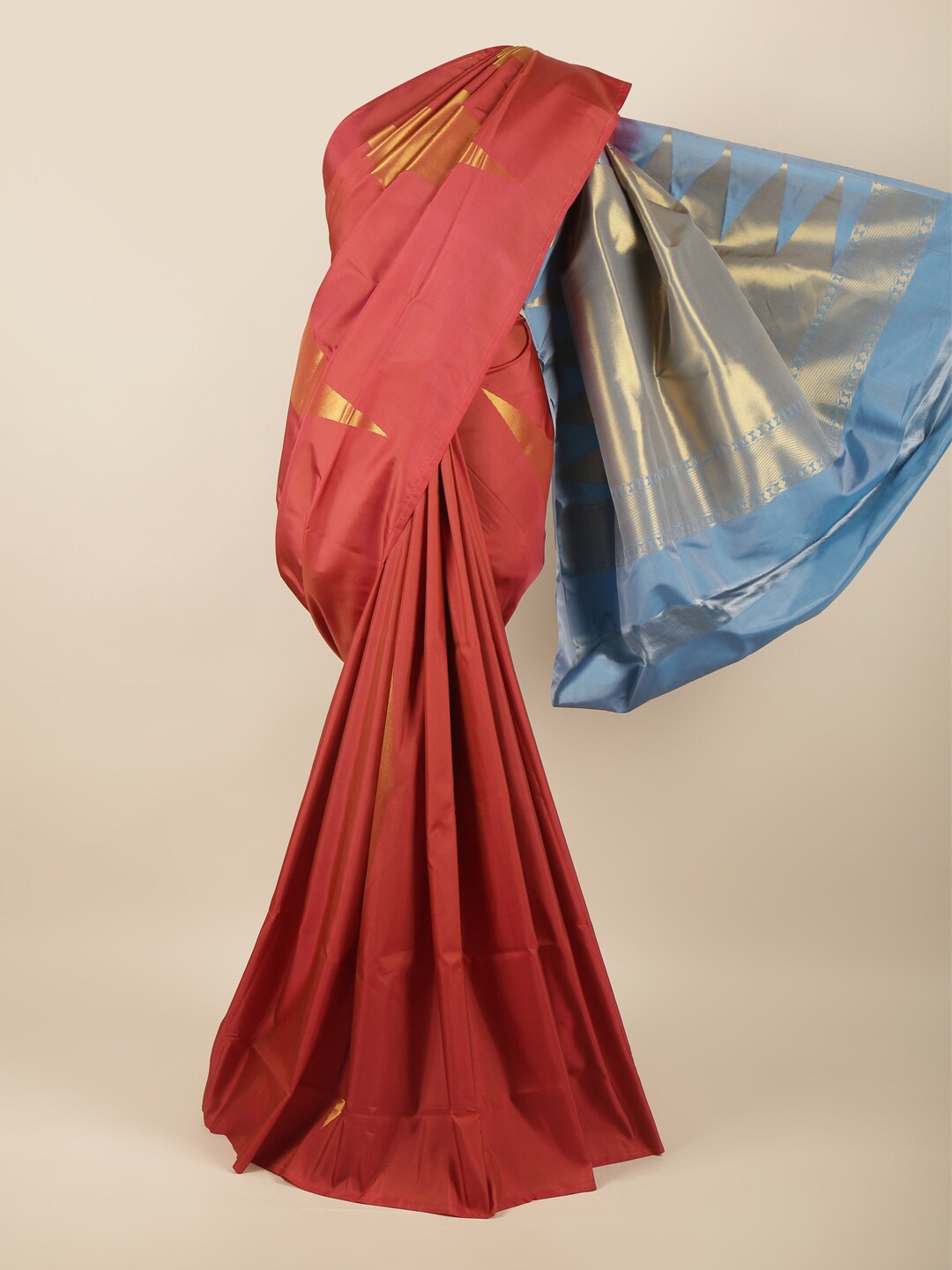 

Pothys Rust & Blue Woven Design Zari Art Silk Saree