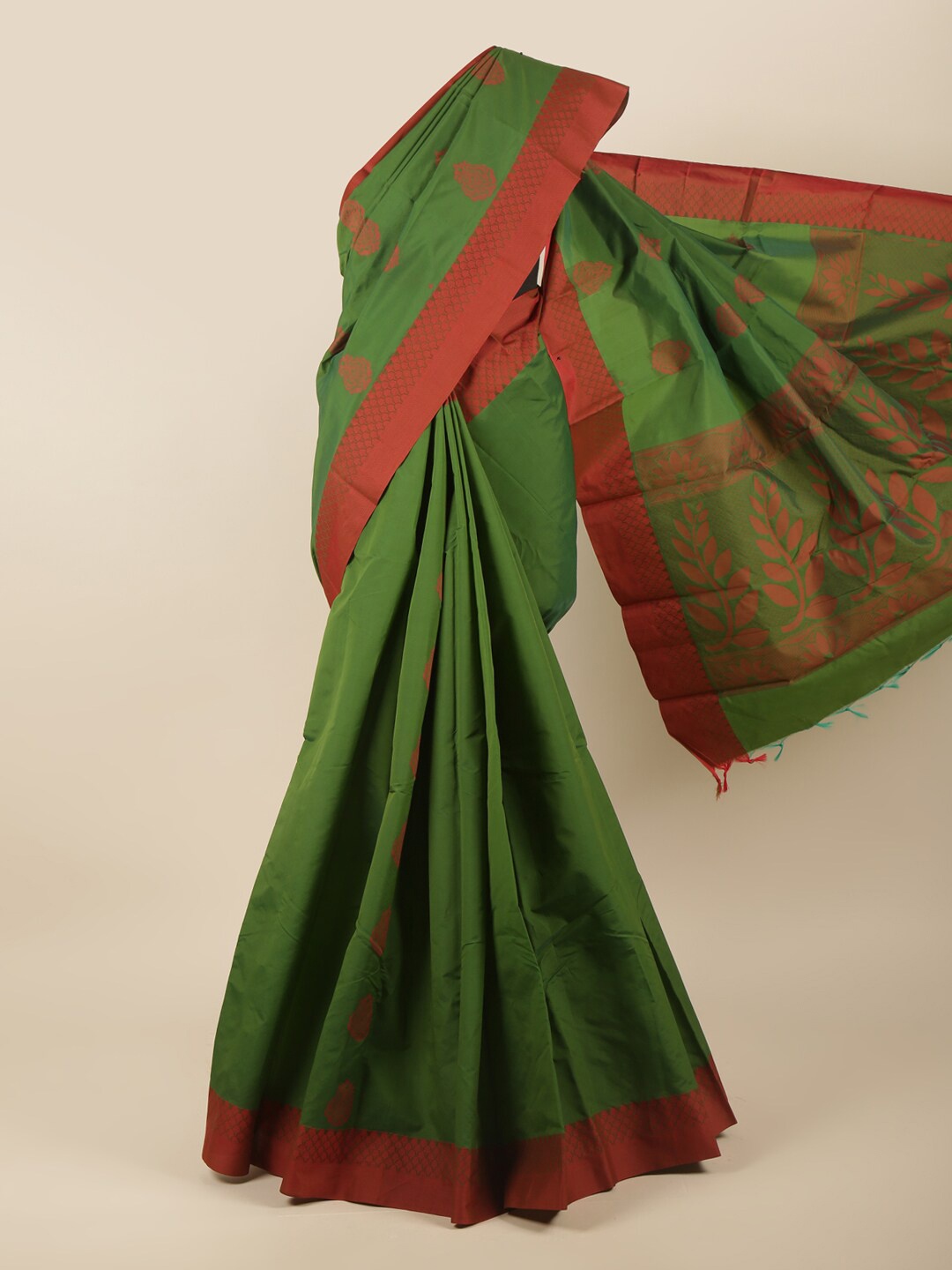 

Pothys Green & Red Ethnic Motifs Silk Cotton Saree