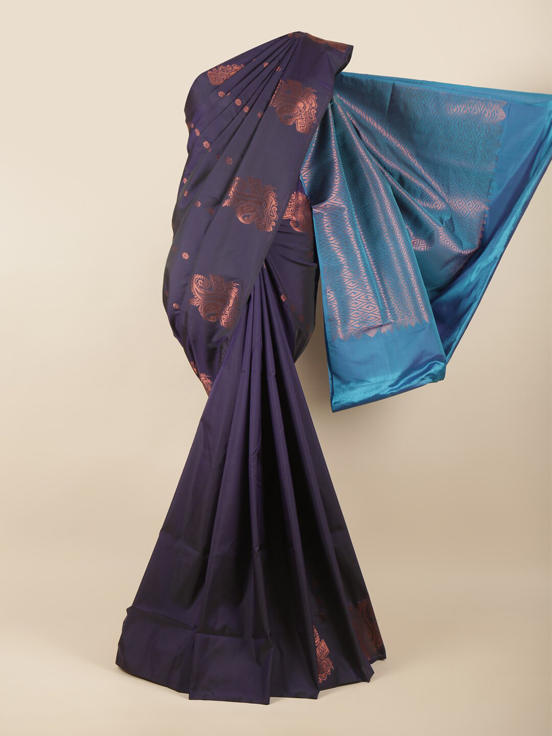 

Pothys Blue & Gold-Toned Ethnic Motifs Art Silk Saree