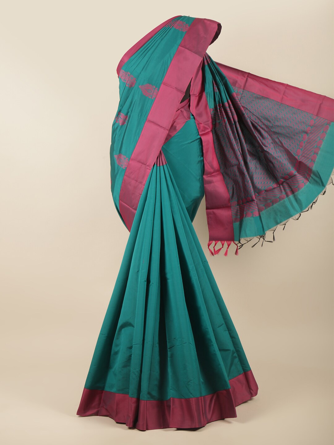 

Pothys Green & Magenta Woven Design Silk Cotton Saree