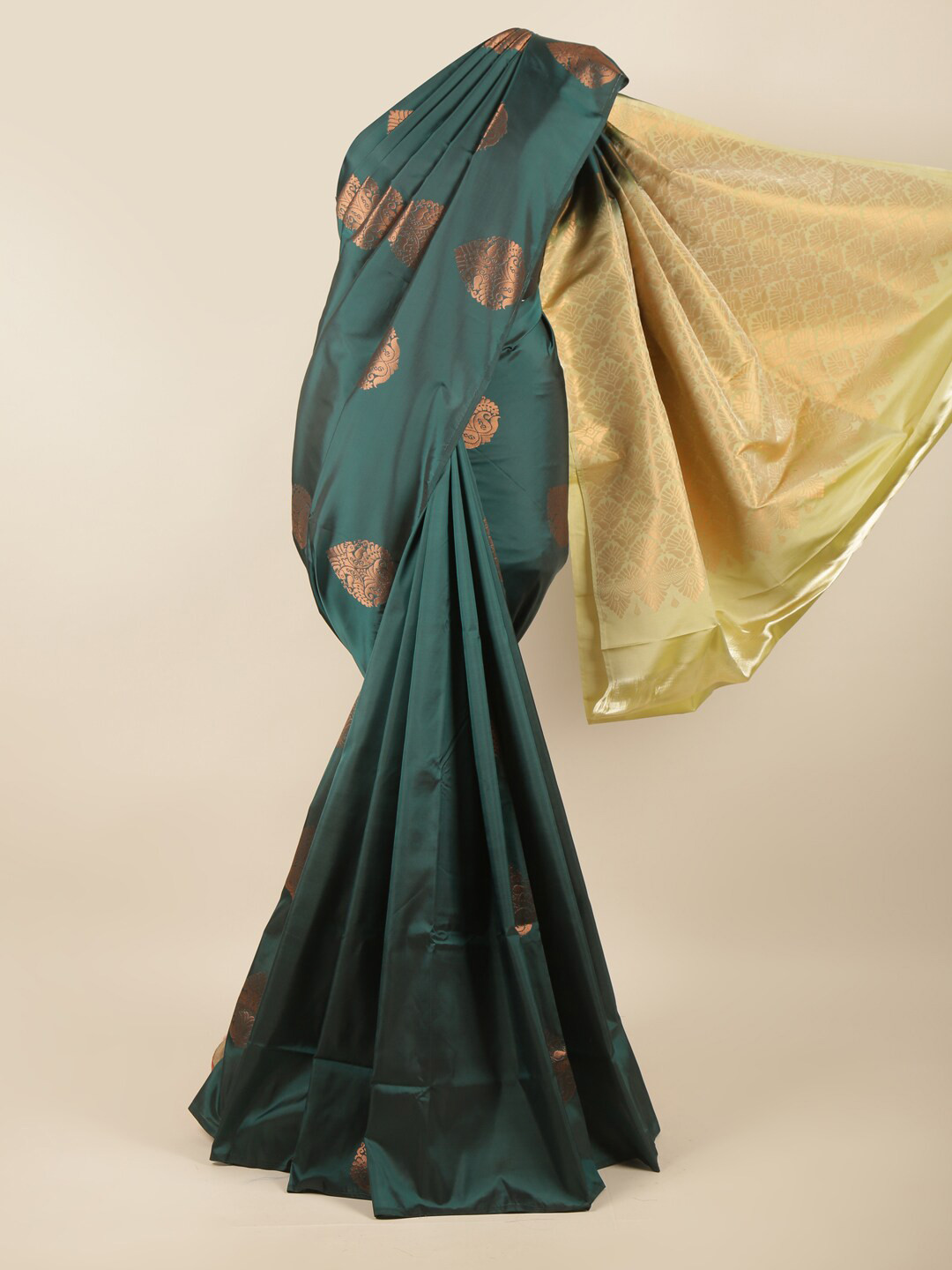 

Pothys Green & Gold-Toned Woven Design Art Silk Saree
