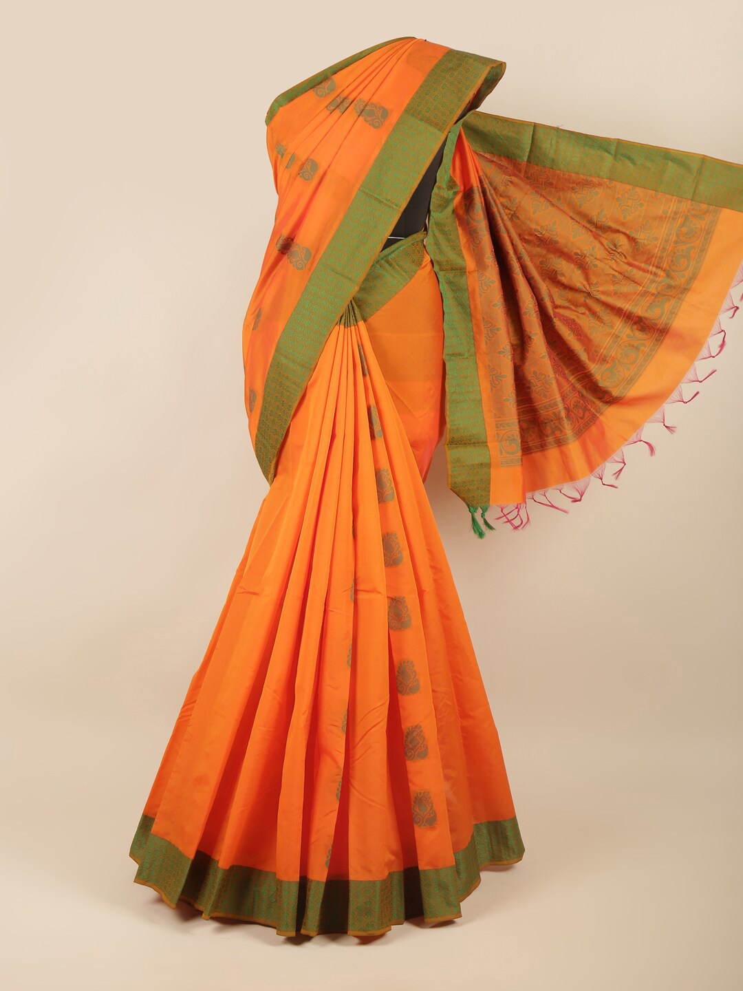 

Pothys Orange & Green Woven Design Silk Cotton Saree