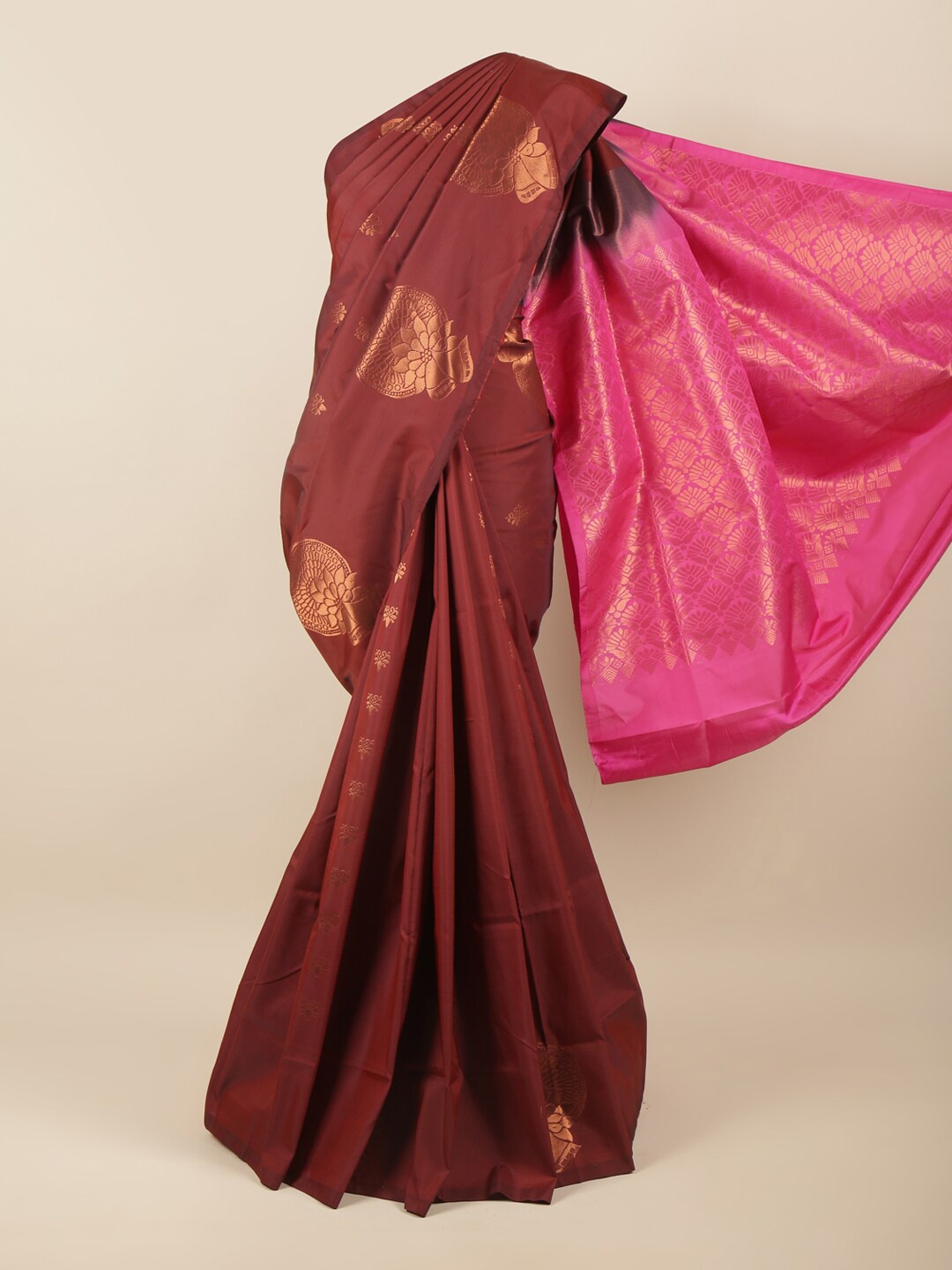 

Pothys Maroon & Pink Ethnic Motifs Zari Art Silk Saree