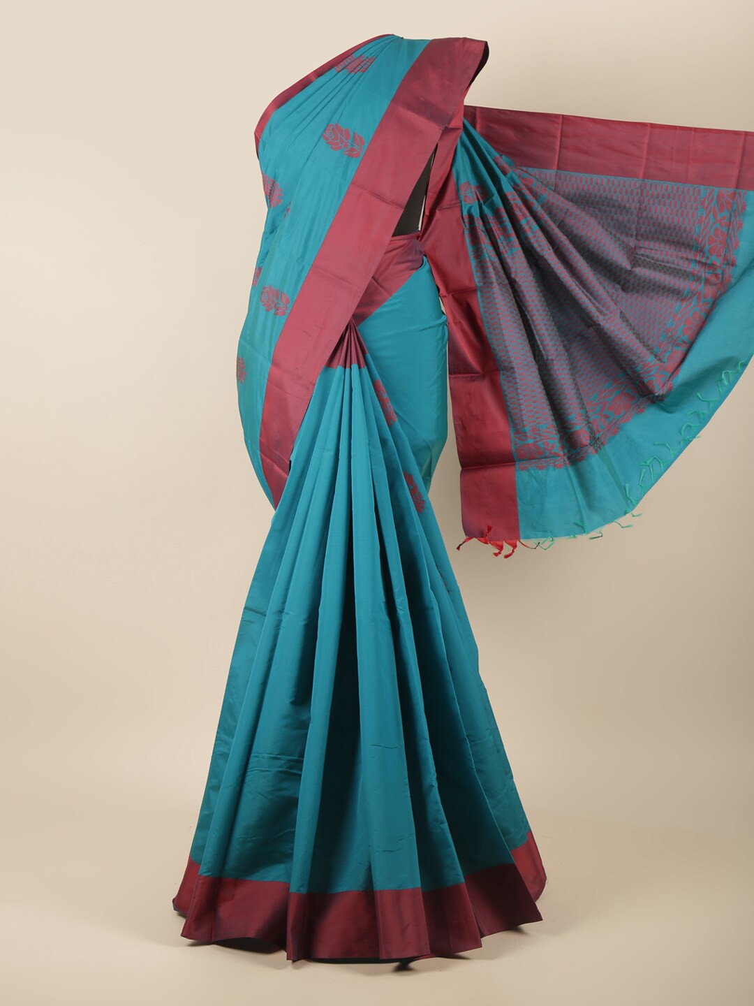 

Pothys Blue & Purple Woven Design Silk Cotton Saree