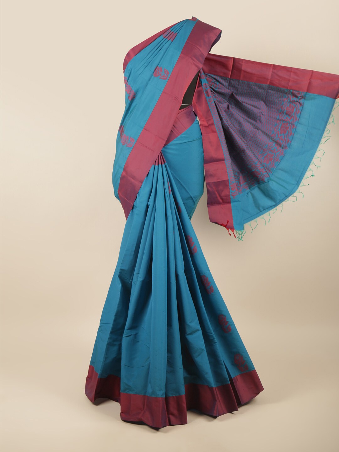 

Pothys Blue & Maroon Ethnic Motifs Silk Cotton Saree