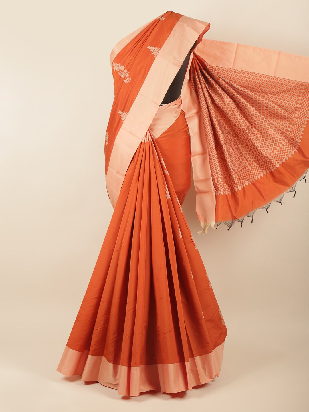 

Pothys Orange & Beige Ethnic Motifs Silk Cotton Saree