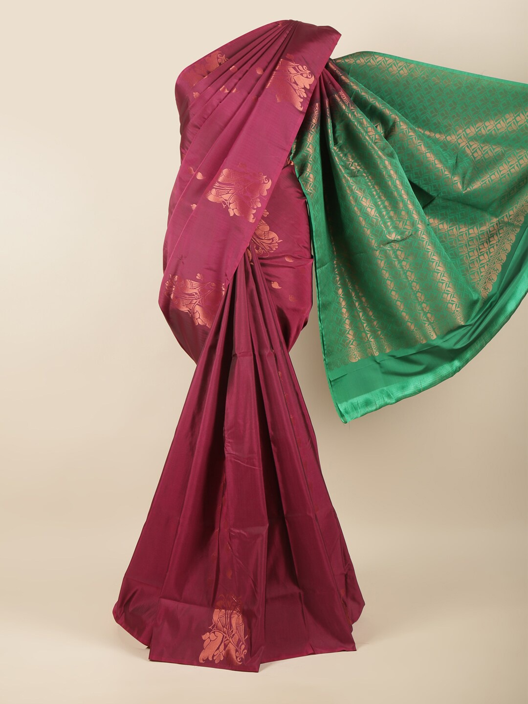 

Pothys Purple & Green Ethnic Motifs Art Silk Saree