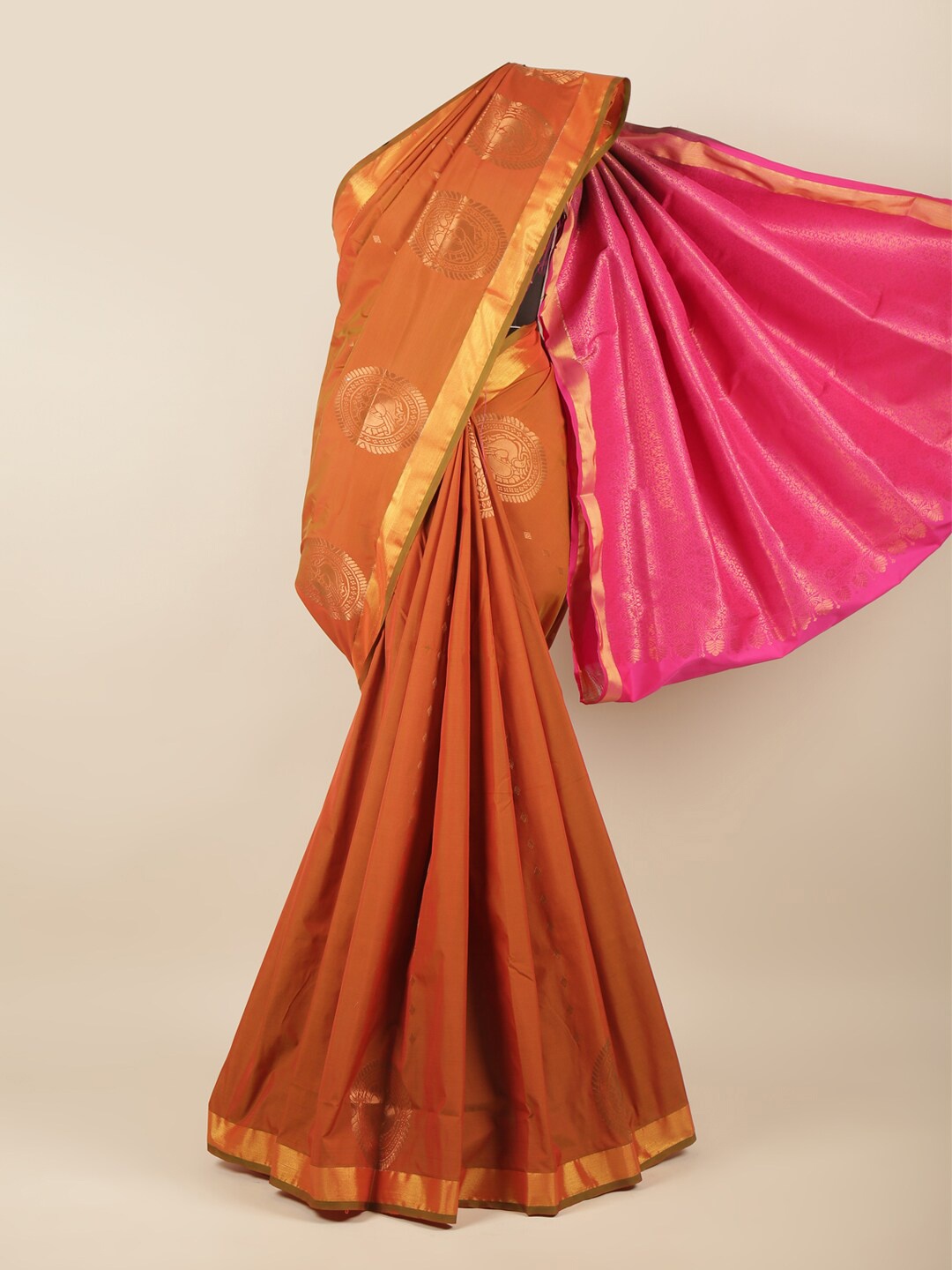 

Pothys Mustard & Pink Woven Design Zari Art Silk Saree