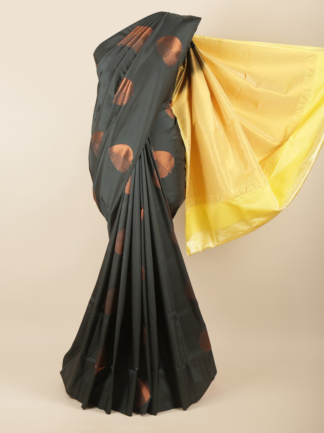 

Pothys Grey & Yellow Woven Design Jute Silk Saree