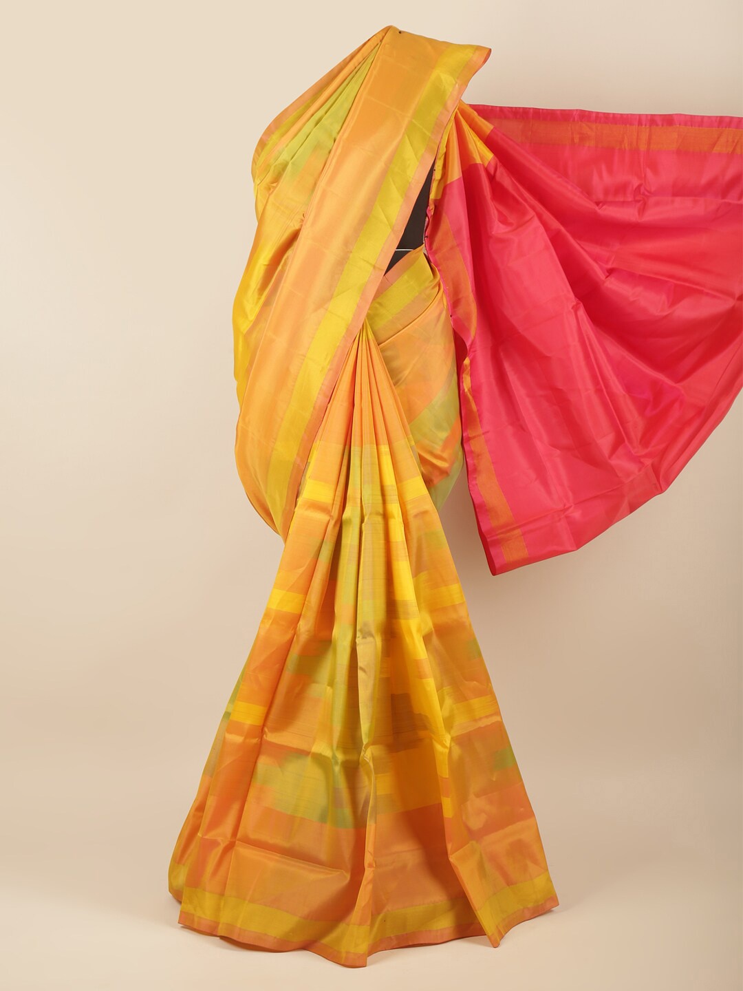 

Pothys Yellow & Orange Striped Art Silk Saree