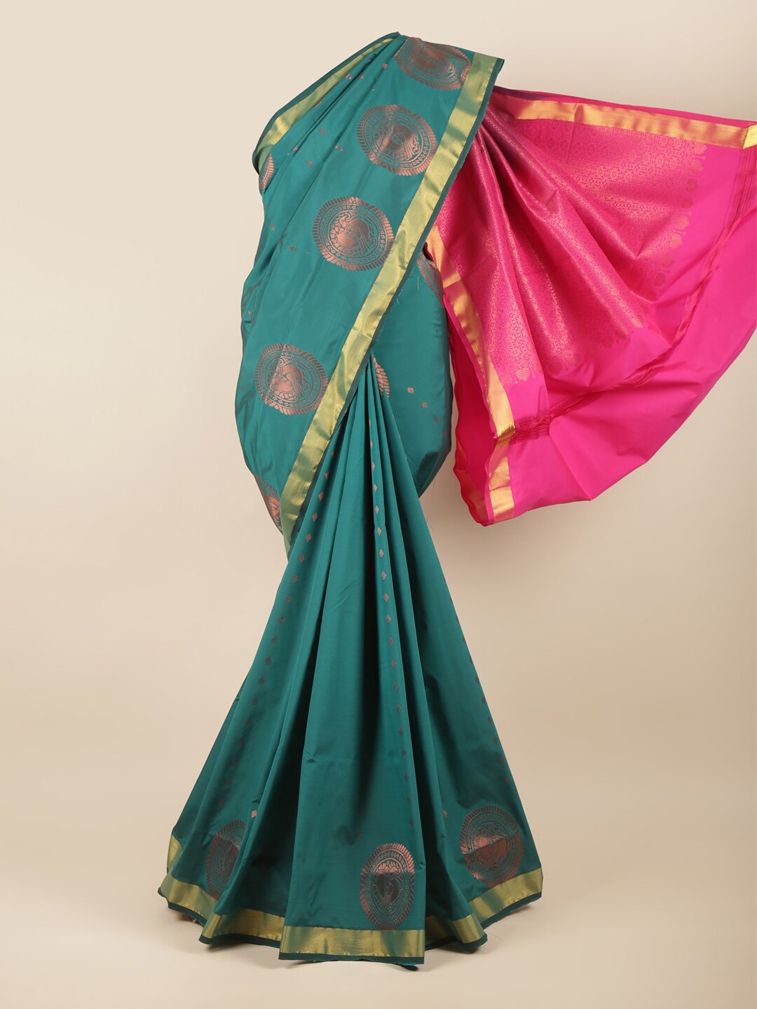 

Pothys Green & Gold-Toned Woven Design Zari Art Silk Saree