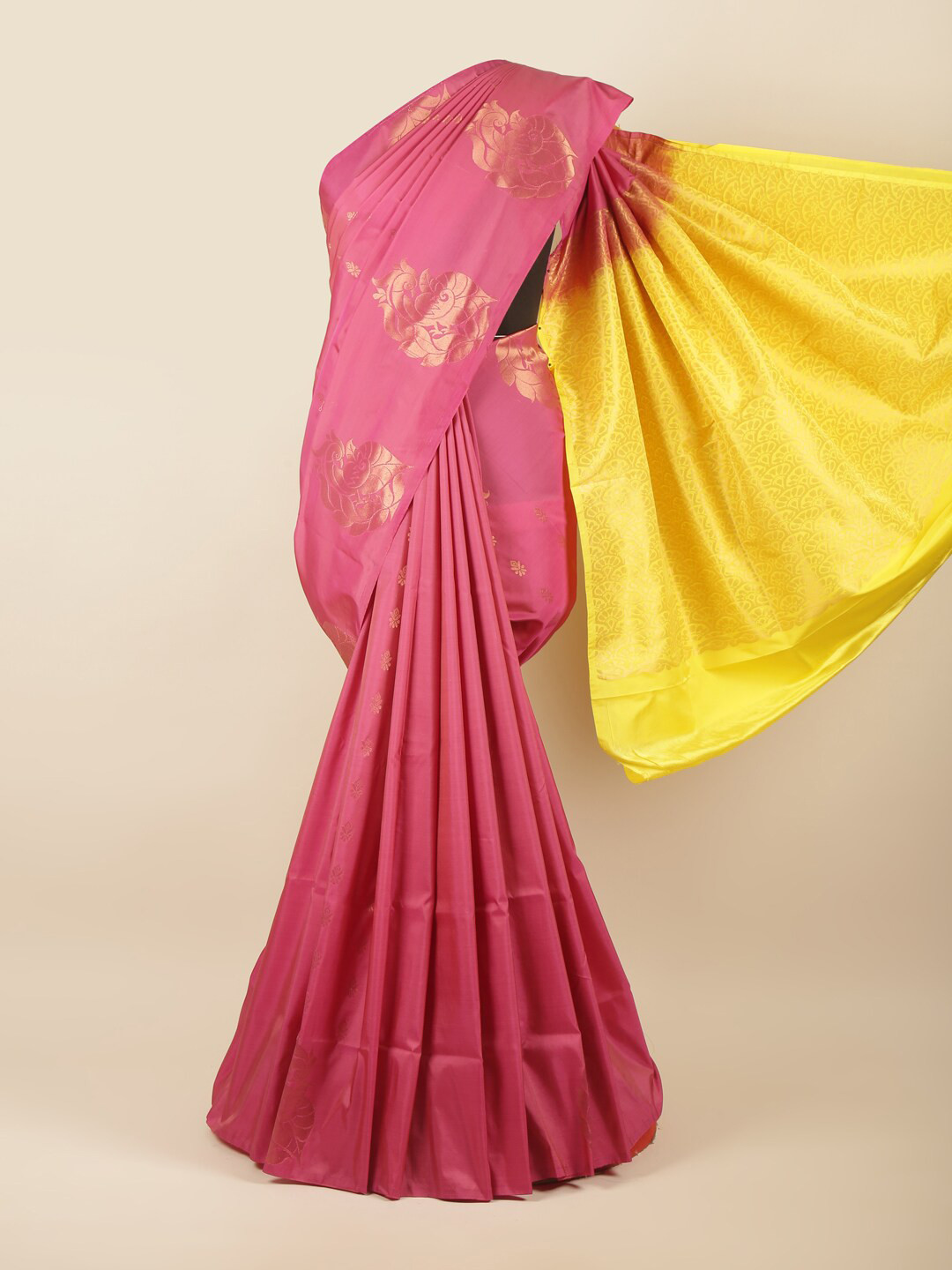 

Pothys Pink & Yellow Woven Design Zari Art Silk Saree