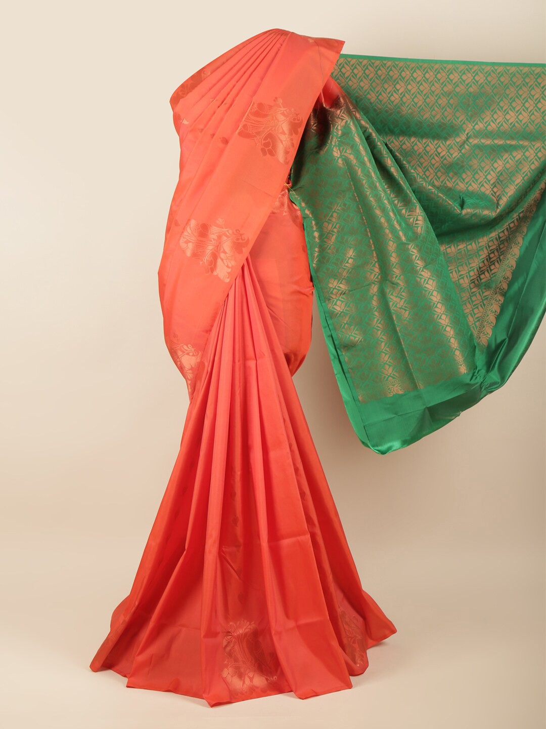 

Pothys Orange & Green Woven Design Art Silk Saree
