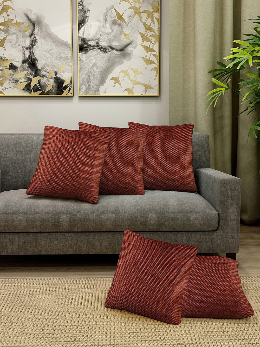 

KLOTTHE Brown Set of 5 Square Cushion Covers