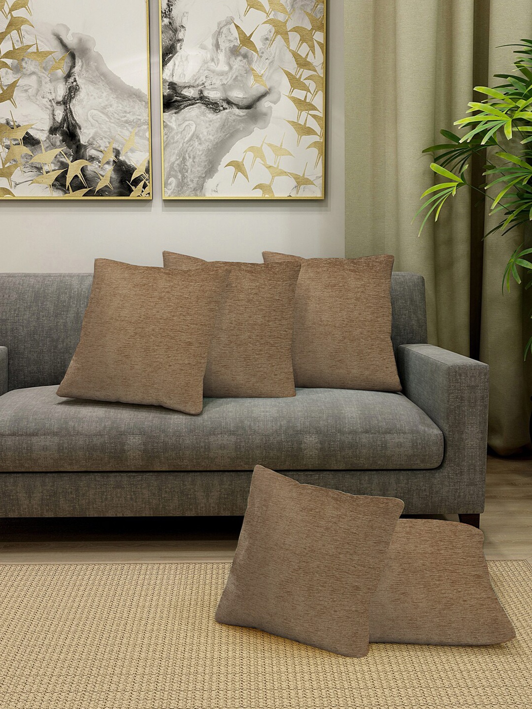 

KLOTTHE Set of 5 Brown Square Cushion Covers