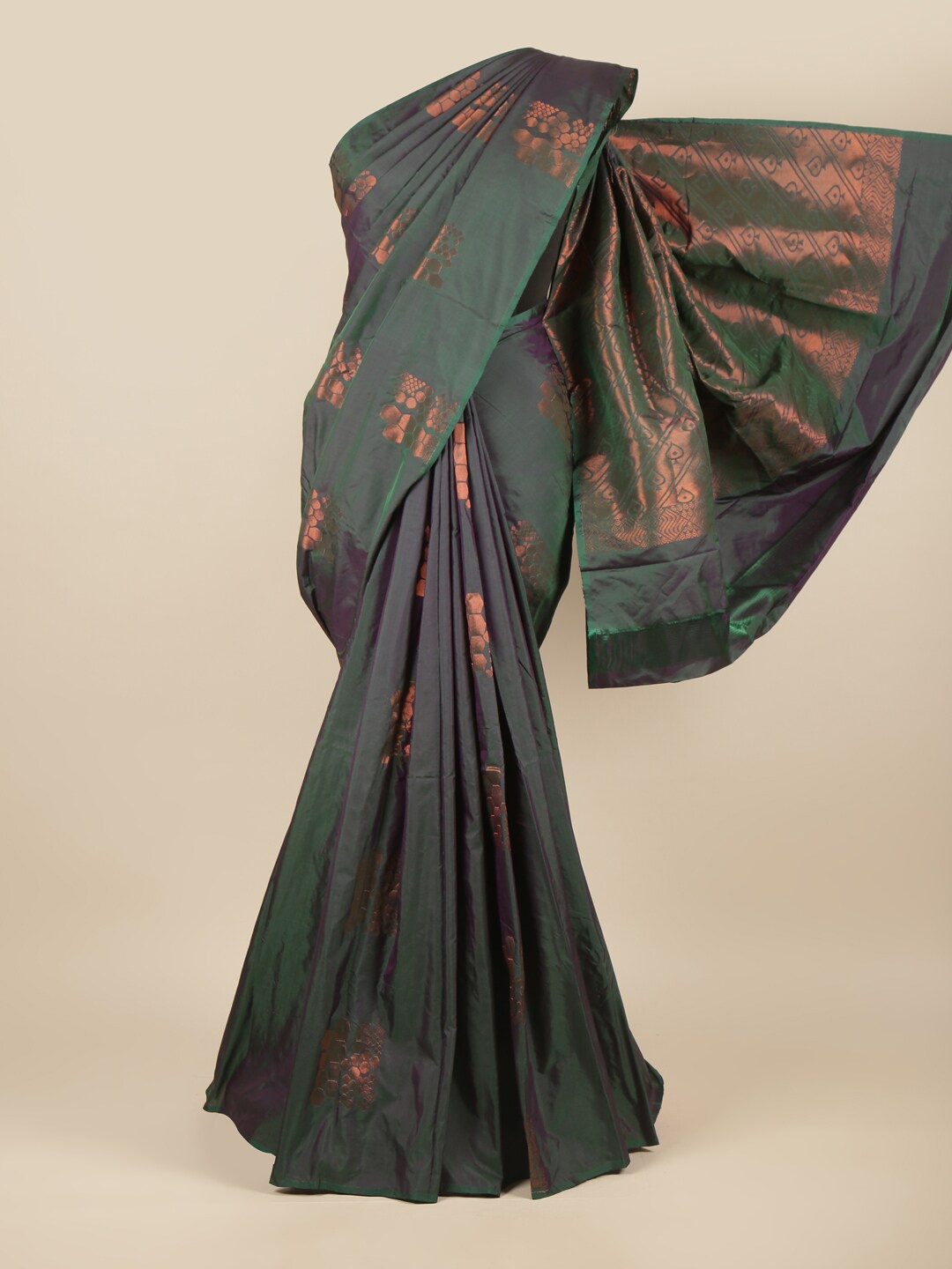 

Pothys Green & Copper-Toned Ethnic Motifs Zari Silk Cotton Saree