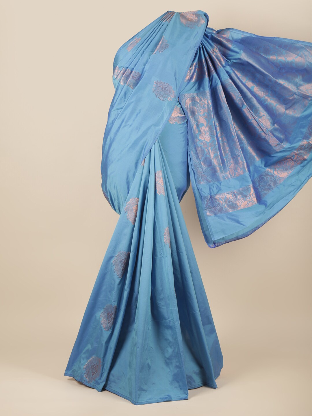 

Pothys Blue & Copper-Toned Ethnic Motifs Silk Cotton Saree