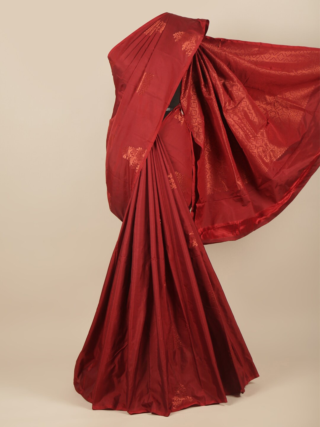 

Pothys Maroon & Gold-Toned Ethnic Motifs Zari Silk Cotton Saree