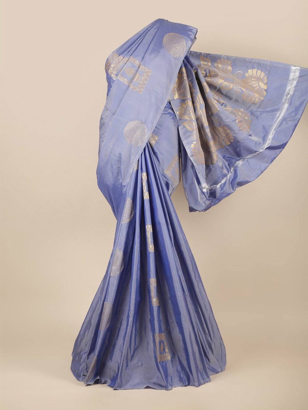 

Pothys Blue & Copper-Toned Ethnic Motifs Zari Silk Cotton Saree
