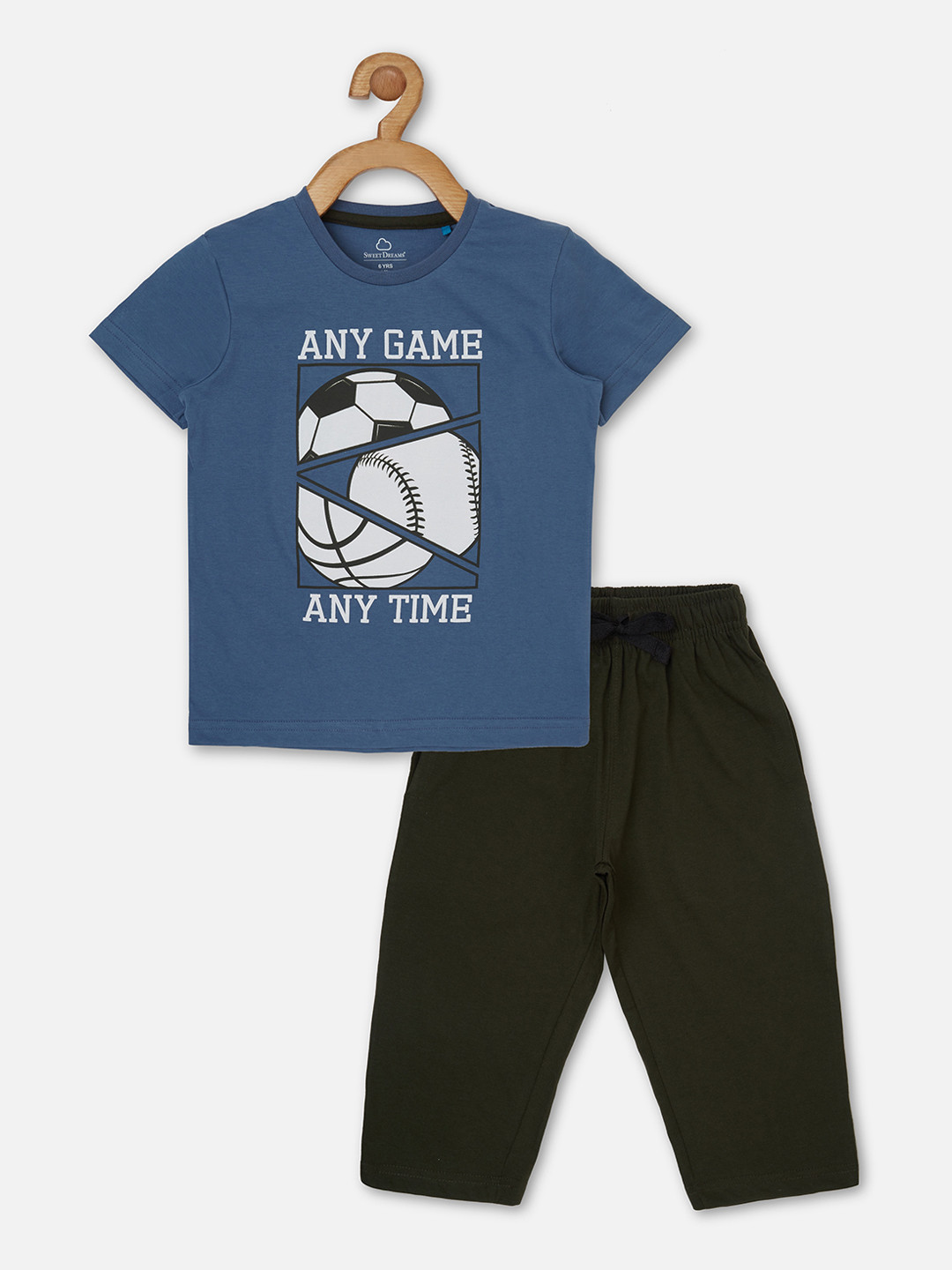 

Sweet Dreams Boys Blue & Black Printed Night suit