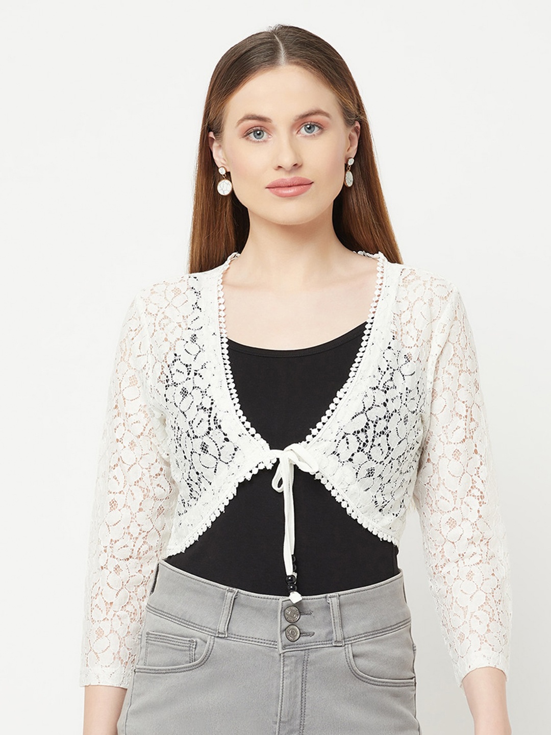 

Espresso Women Off White Crop Tie-Up Shrug