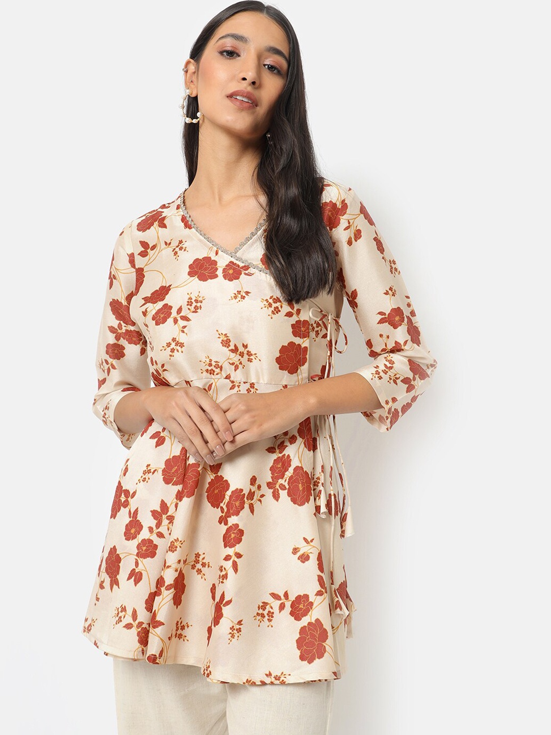 

Saaki Beige & Red Printed Tunic Set