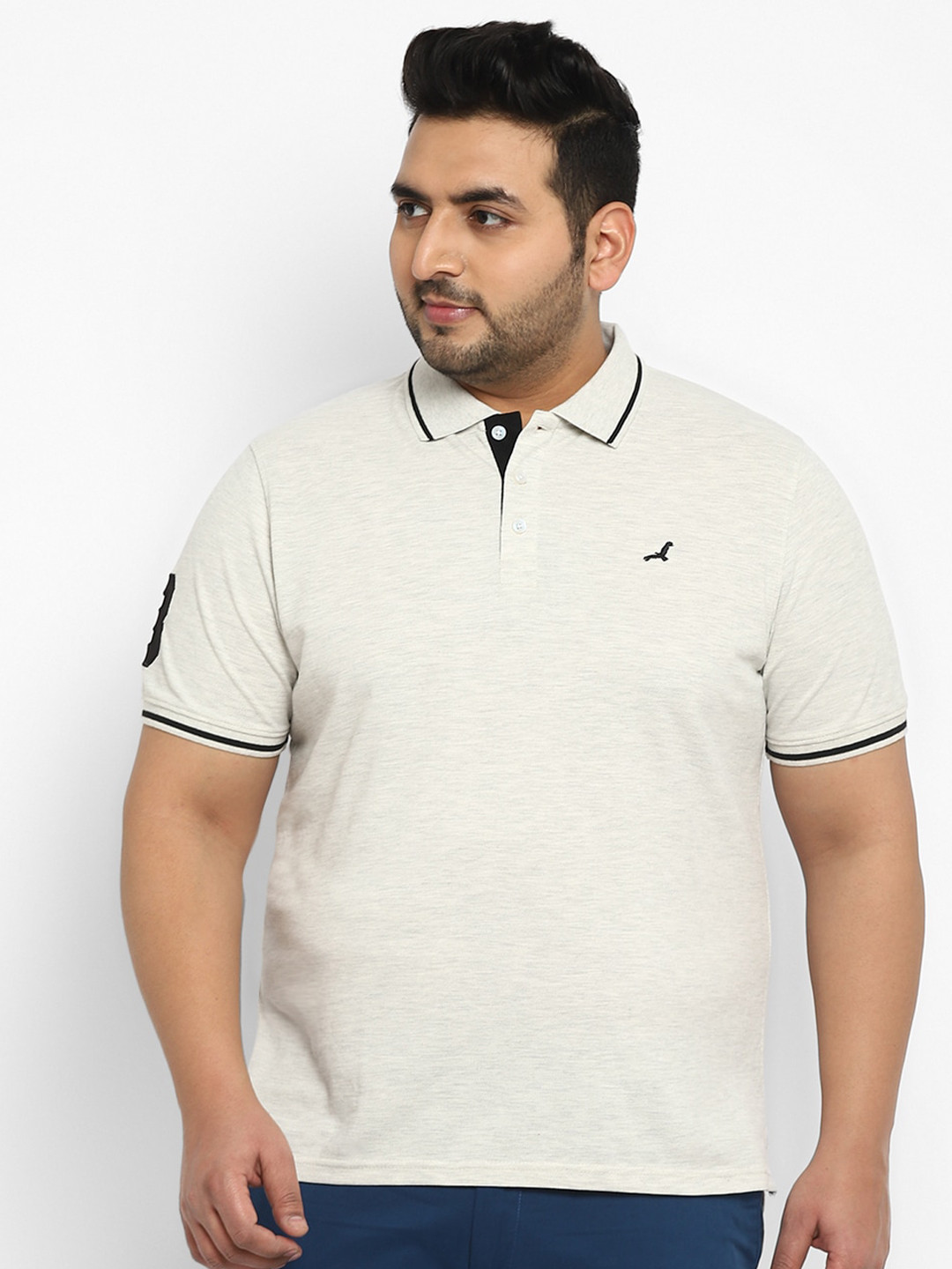 

American Crew Plus Men Cream-Coloured Polo Collar T-shirt