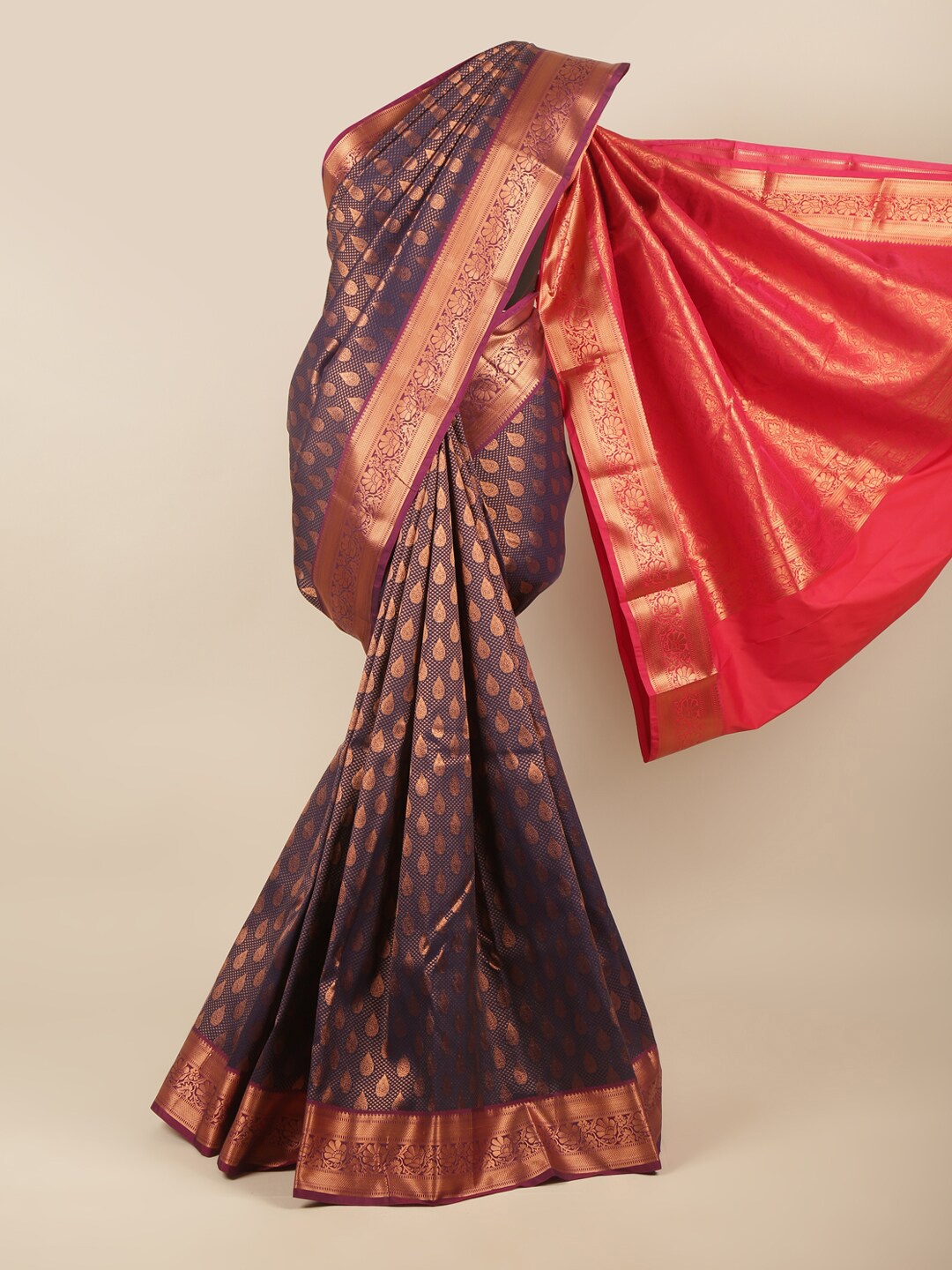 

Pothys Blue & Magenta Floral Zari Art Silk Saree