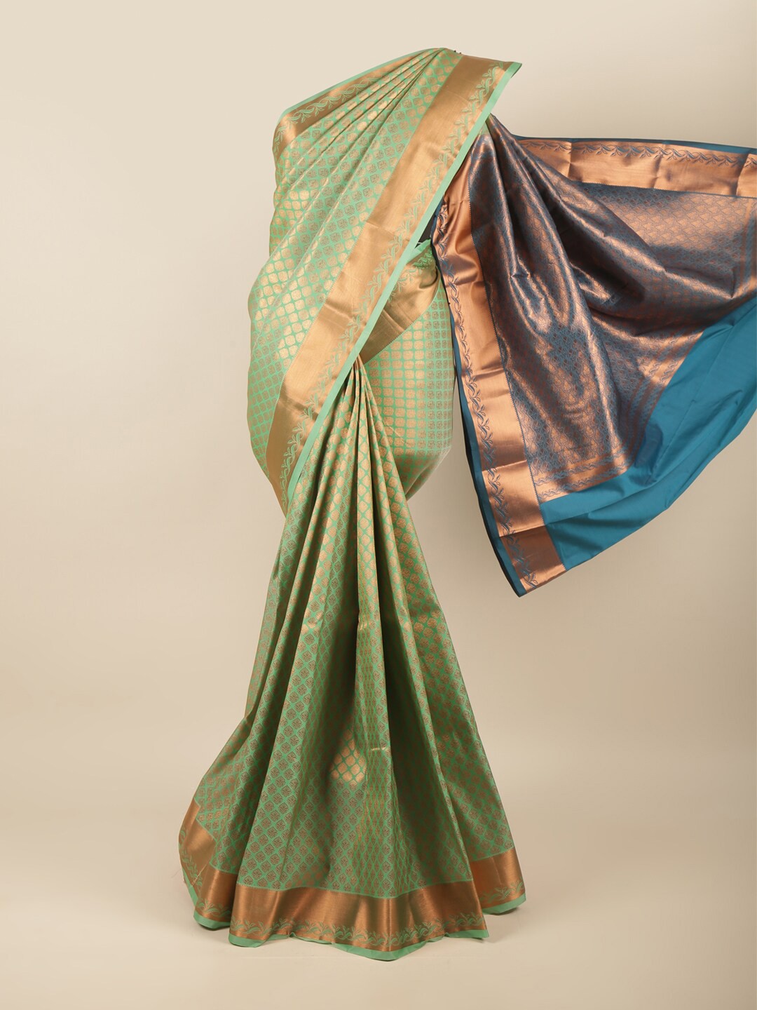 

Pothys Green & Navy Blue Ethnic Motifs Zari Art Silk Saree