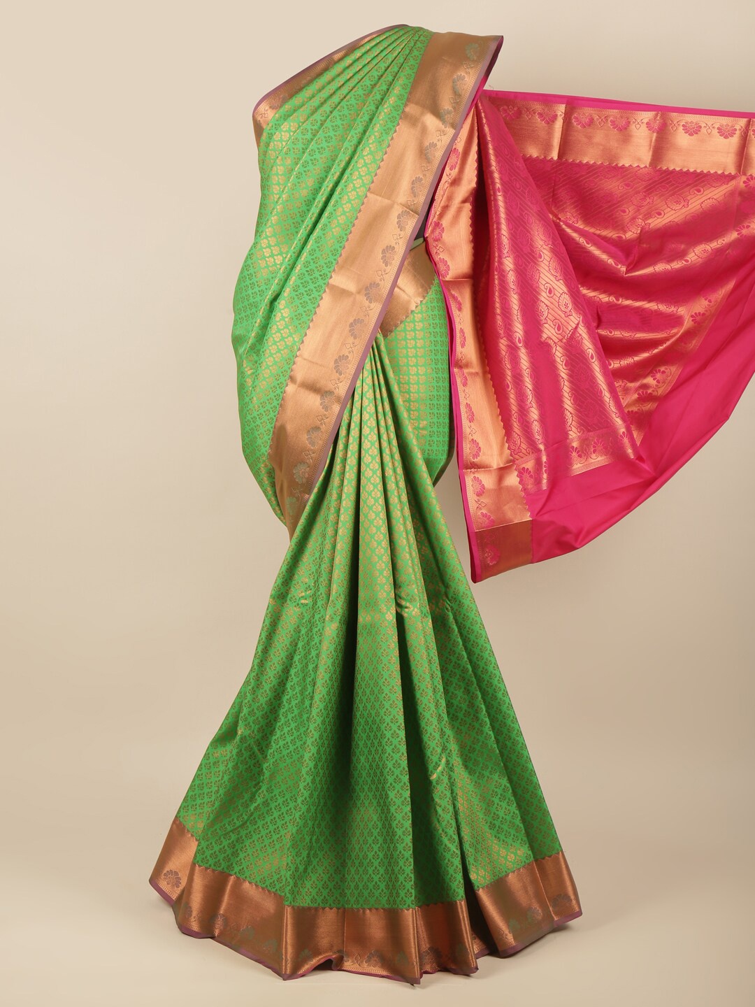 

Pothys Green & Magenta Floral Zari Art Silk Saree
