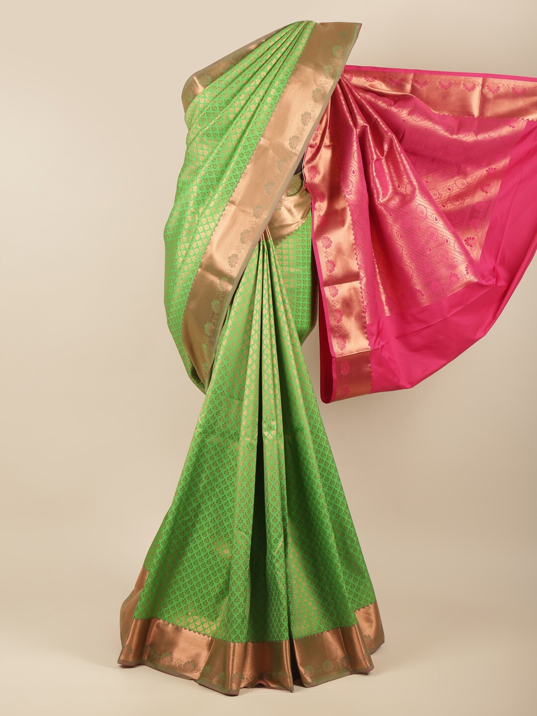 

Pothys Green & Fuchsia Woven Design Art Silk Saree