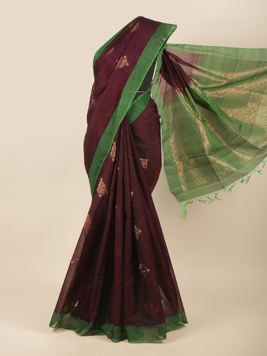 

Pothys Maroon & Green Woven Design Silk Cotton Saree