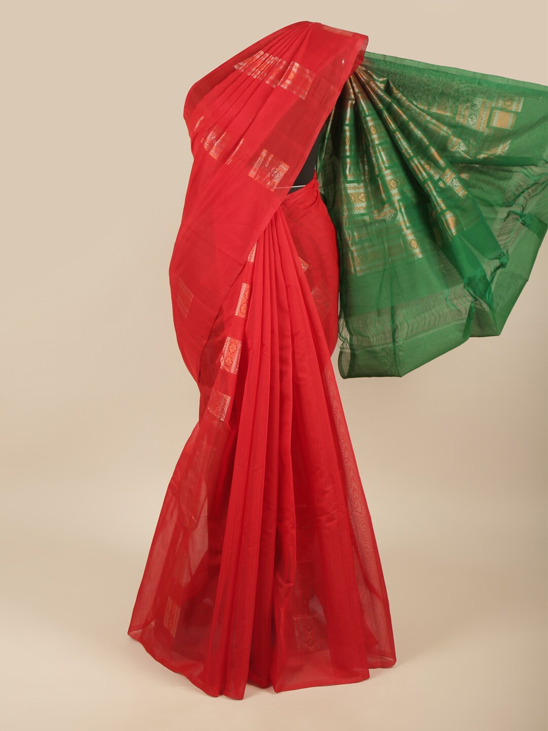 

Pothys Red & Green Woven Design Silk Cotton Saree