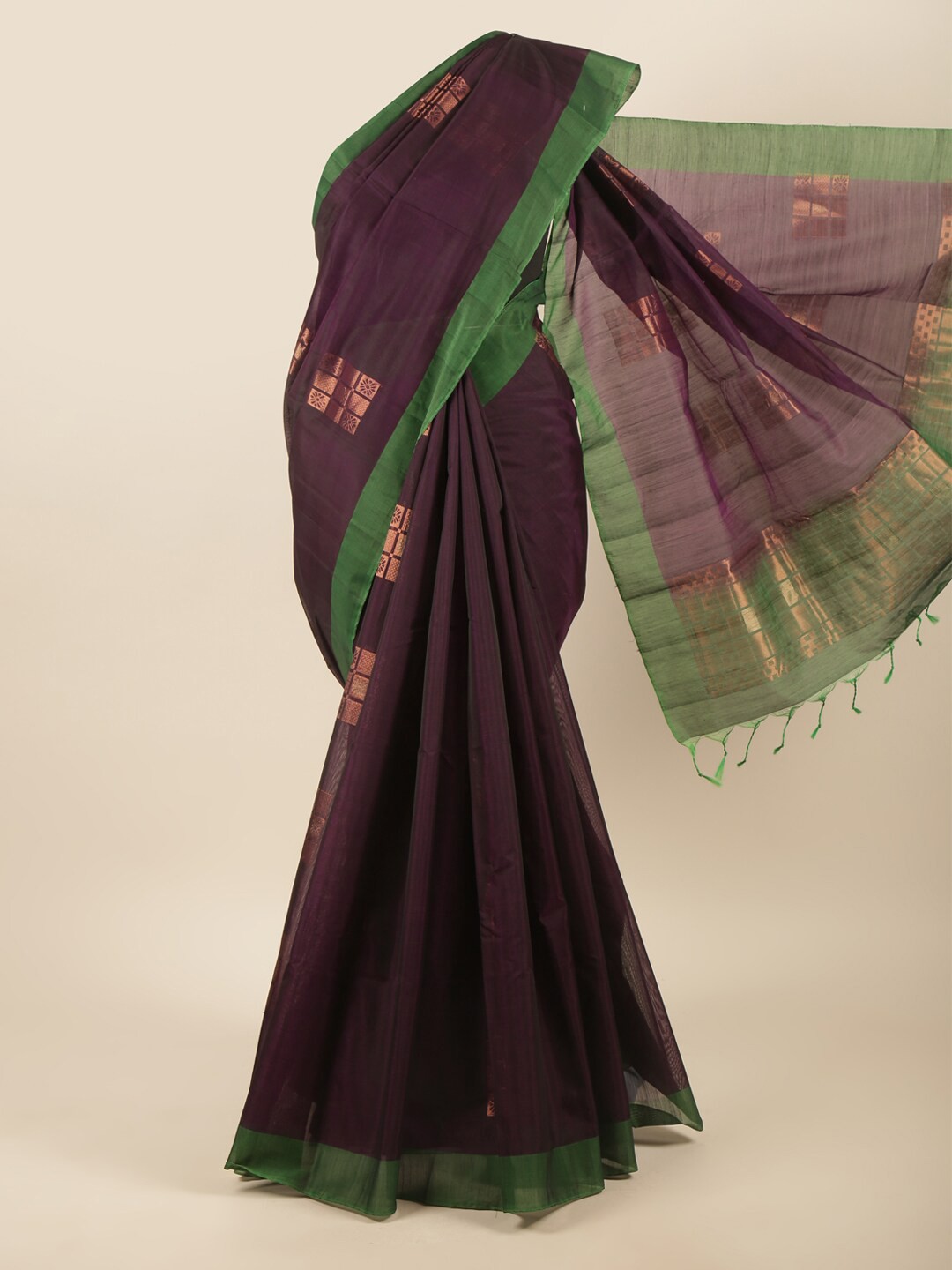 

Pothys Purple & Green Woven Design Zari Silk Cotton Saree