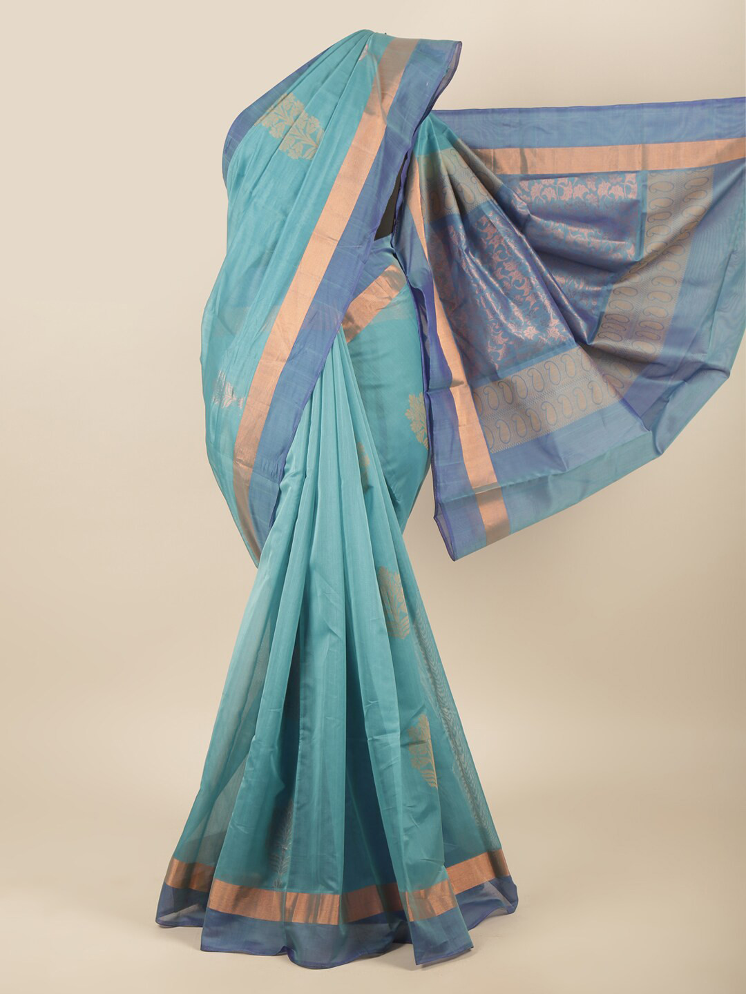 

Pothys Blue & Gold-Toned Ethnic Motifs Zari Silk Cotton Saree