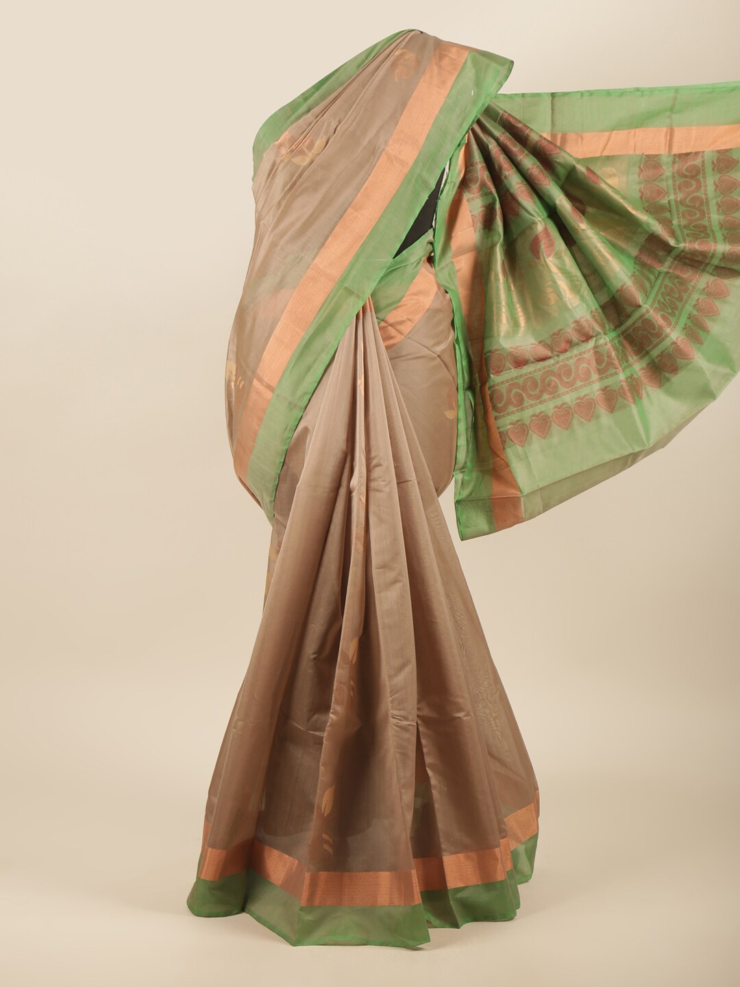 

Pothys Brown & Green Woven Design Zari Silk Cotton Saree