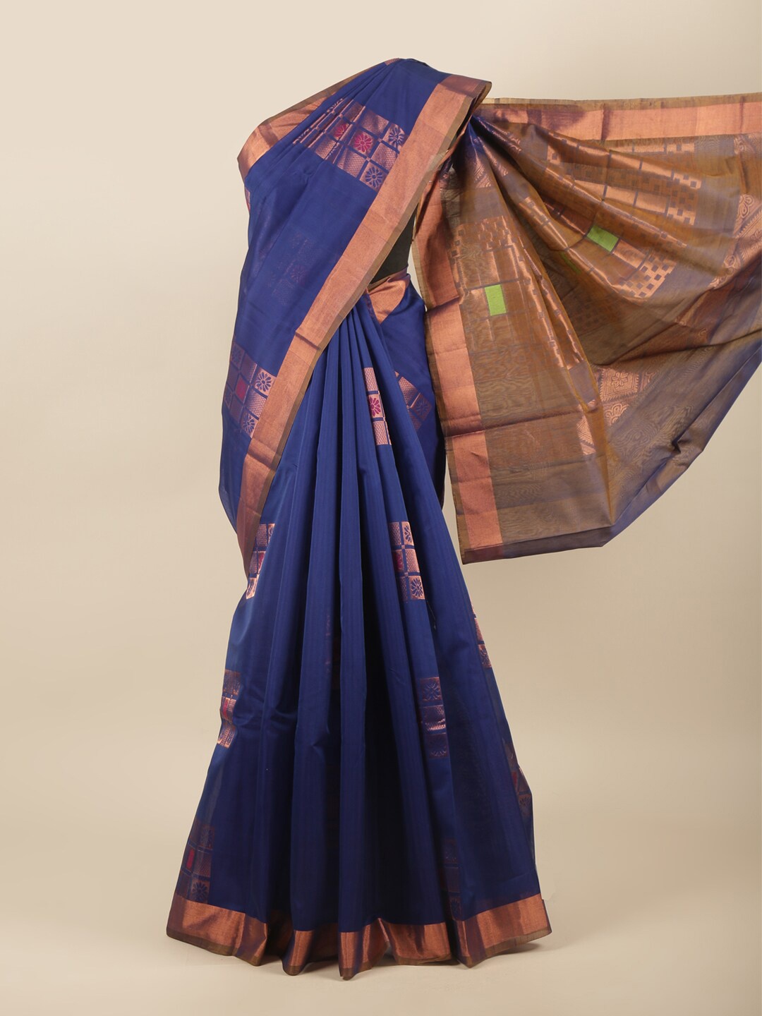 

Pothys Blue & Green Woven Design Zari Silk Cotton Saree