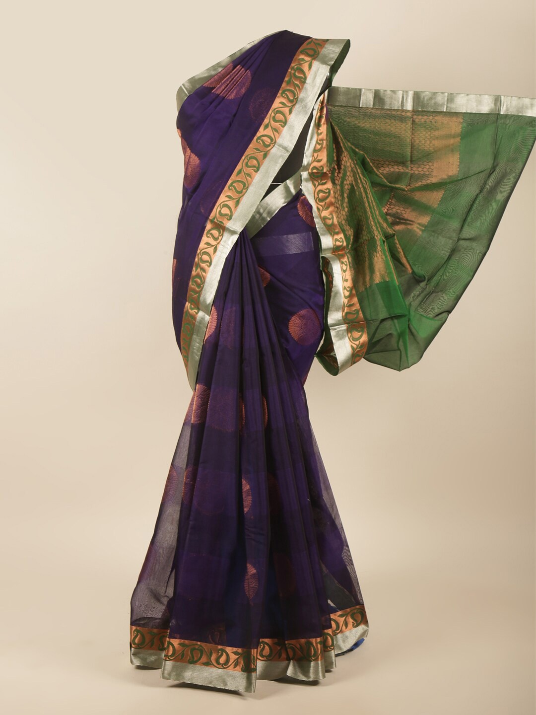 

Pothys Blue & Green Woven Design Zari Silk Cotton Saree