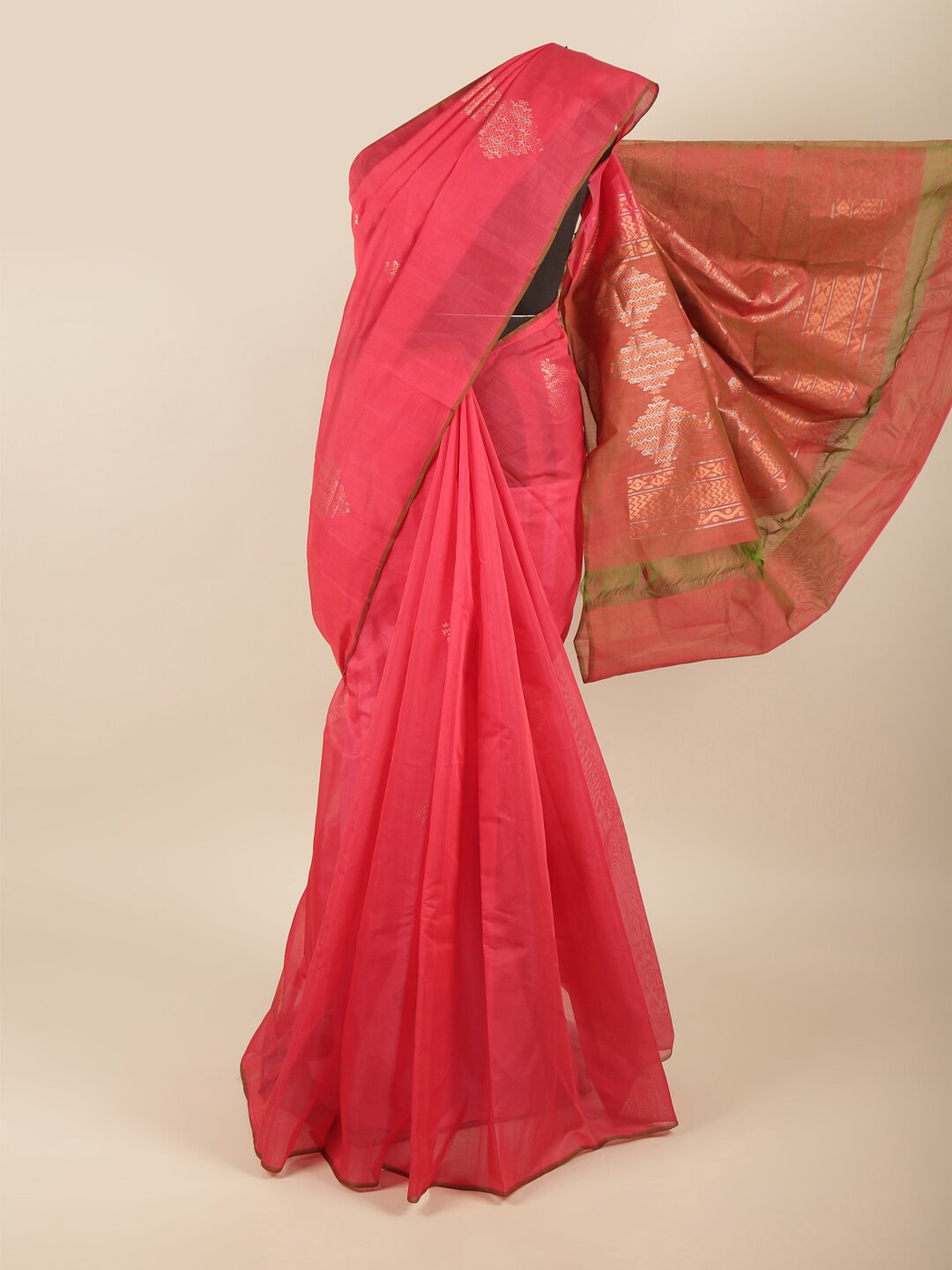 

Pothys Pink & Gold-Toned Ethnic Motifs Zari Silk Cotton Saree