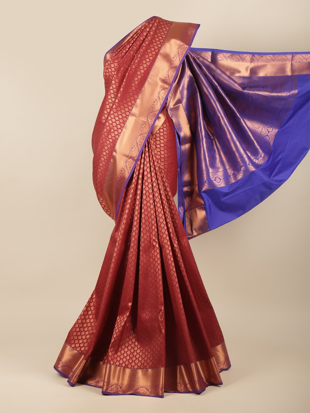

Pothys Maroon & Blue Ethnic Motifs Zari Art Silk Saree