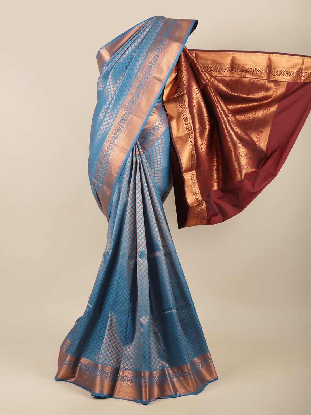 

Pothys Blue & Maroon Ethnic Motifs Zari Art Silk Saree