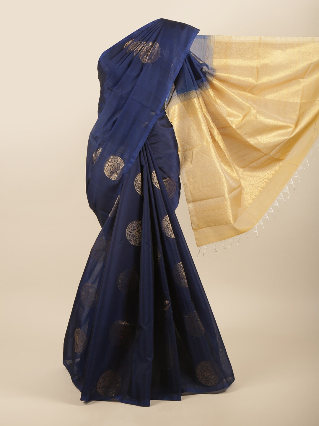 

Pothys Blue & Cream-Coloured Ethnic Motifs Zari Silk Cotton Saree