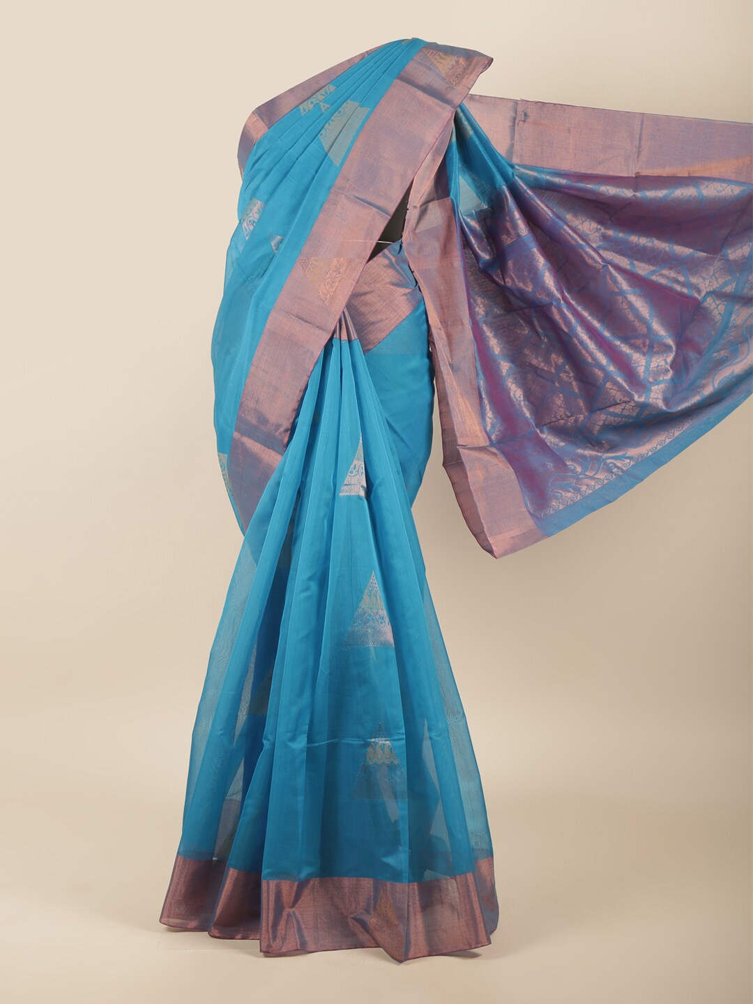 

Pothys Blue & Gold-Toned Ethnic Motifs Zari Silk Cotton Saree