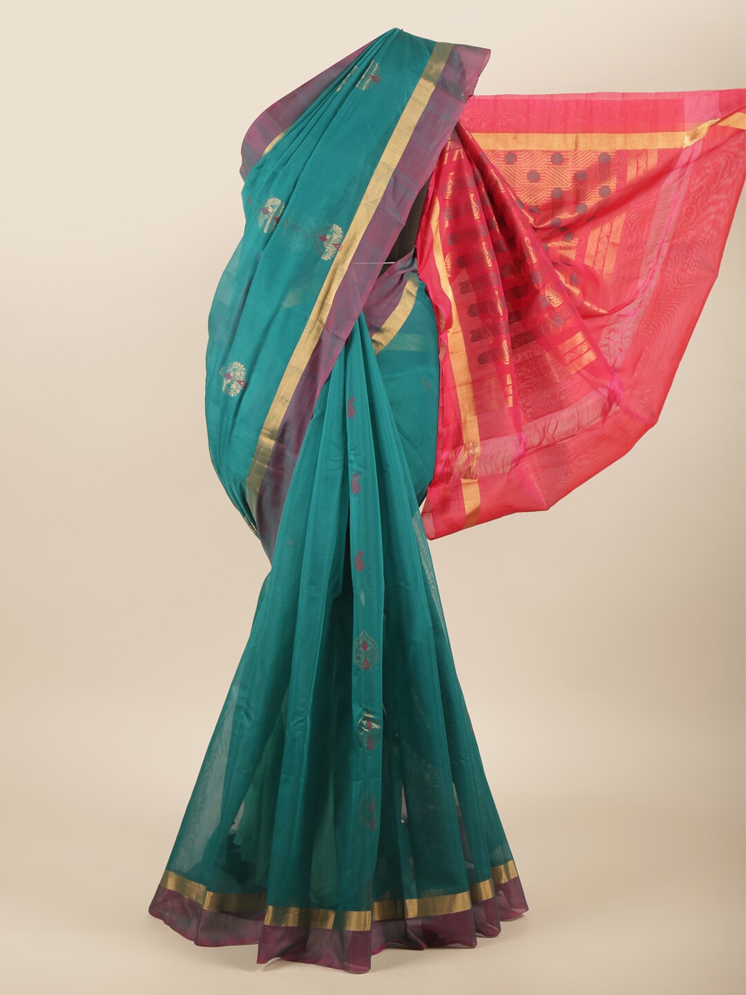 

Pothys Green & Pink Woven Design Silk Cotton Saree