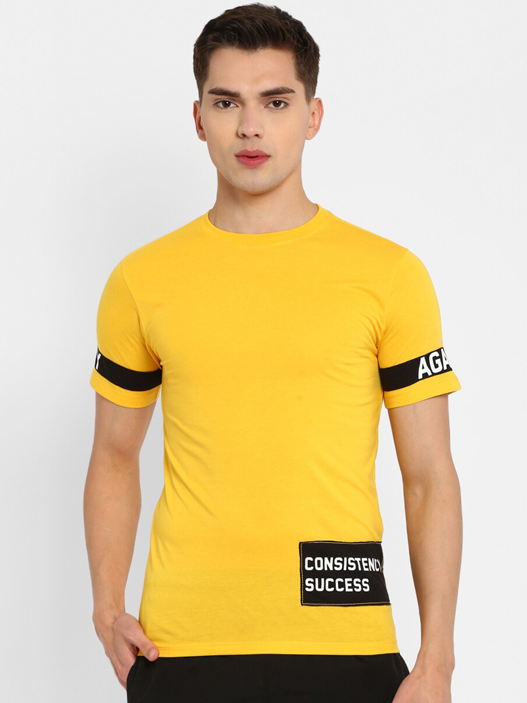 

Yuuki Men Yellow Typography Printed Sports T-shirt
