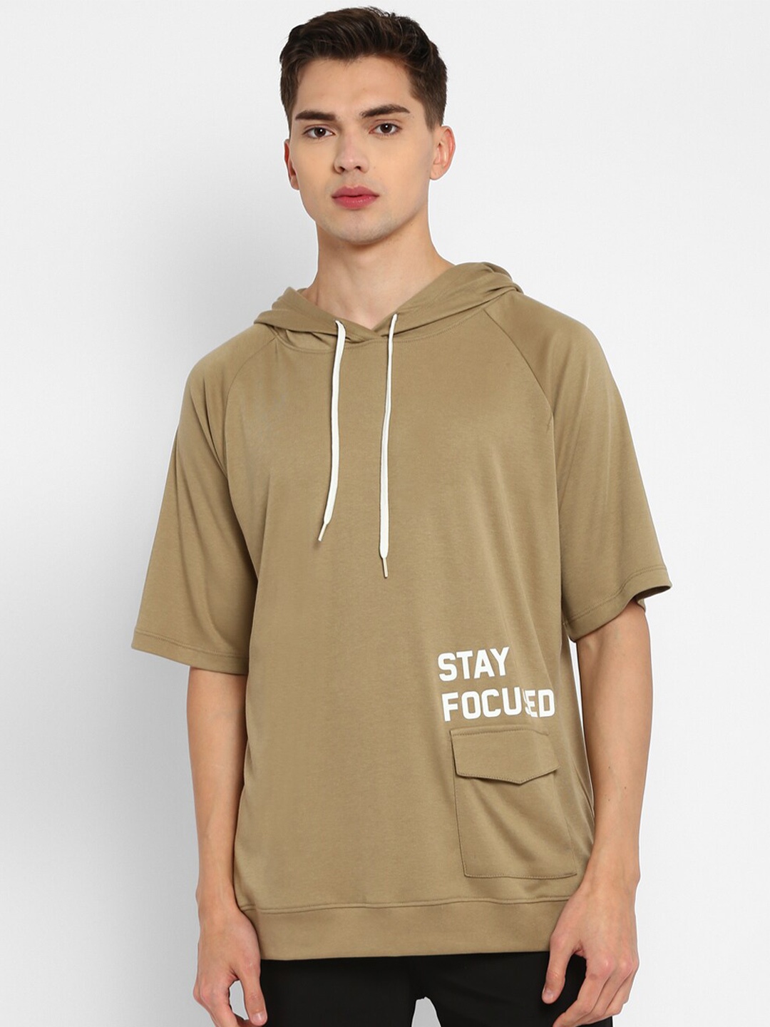 

OFF LIMITS Men Beige Pockets Hooded T-shirt