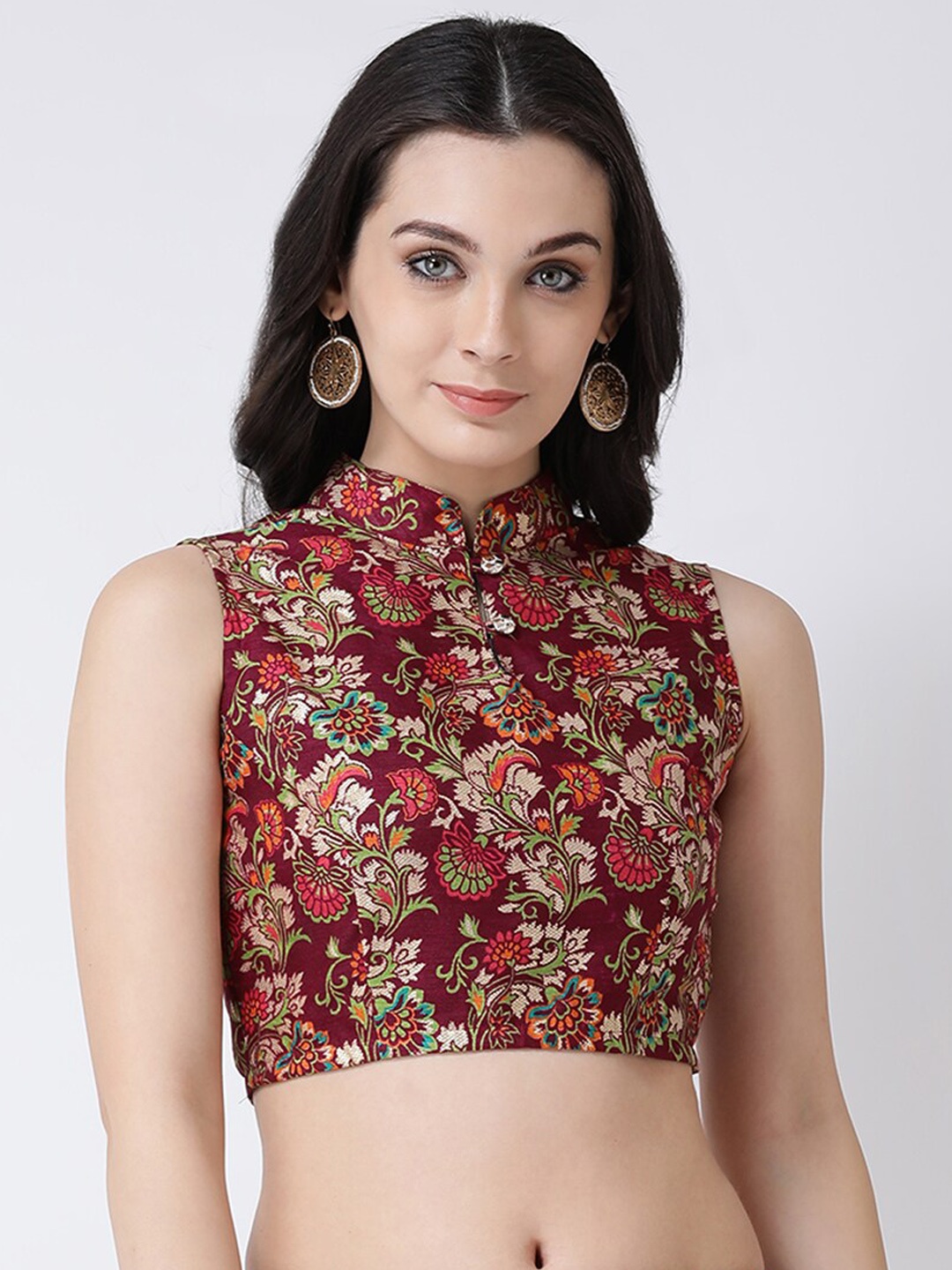 

TULIP 21 Women Maroon Floral Printed Ready To Wear Saree Blouse